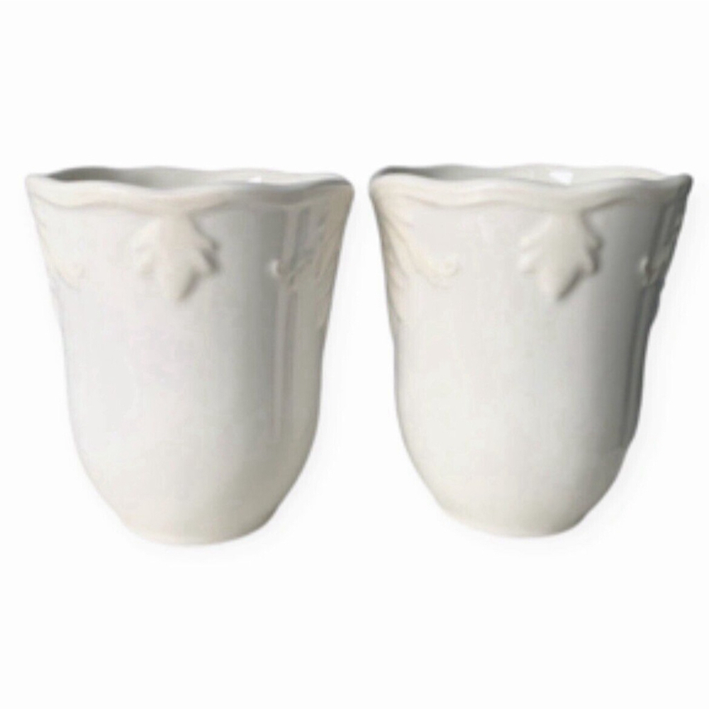 Pair Vintage Lenox Butlers Pantry Gourmet Mugs 14oz White Cream Farmhouse 4.5” - Picture 2 of 13